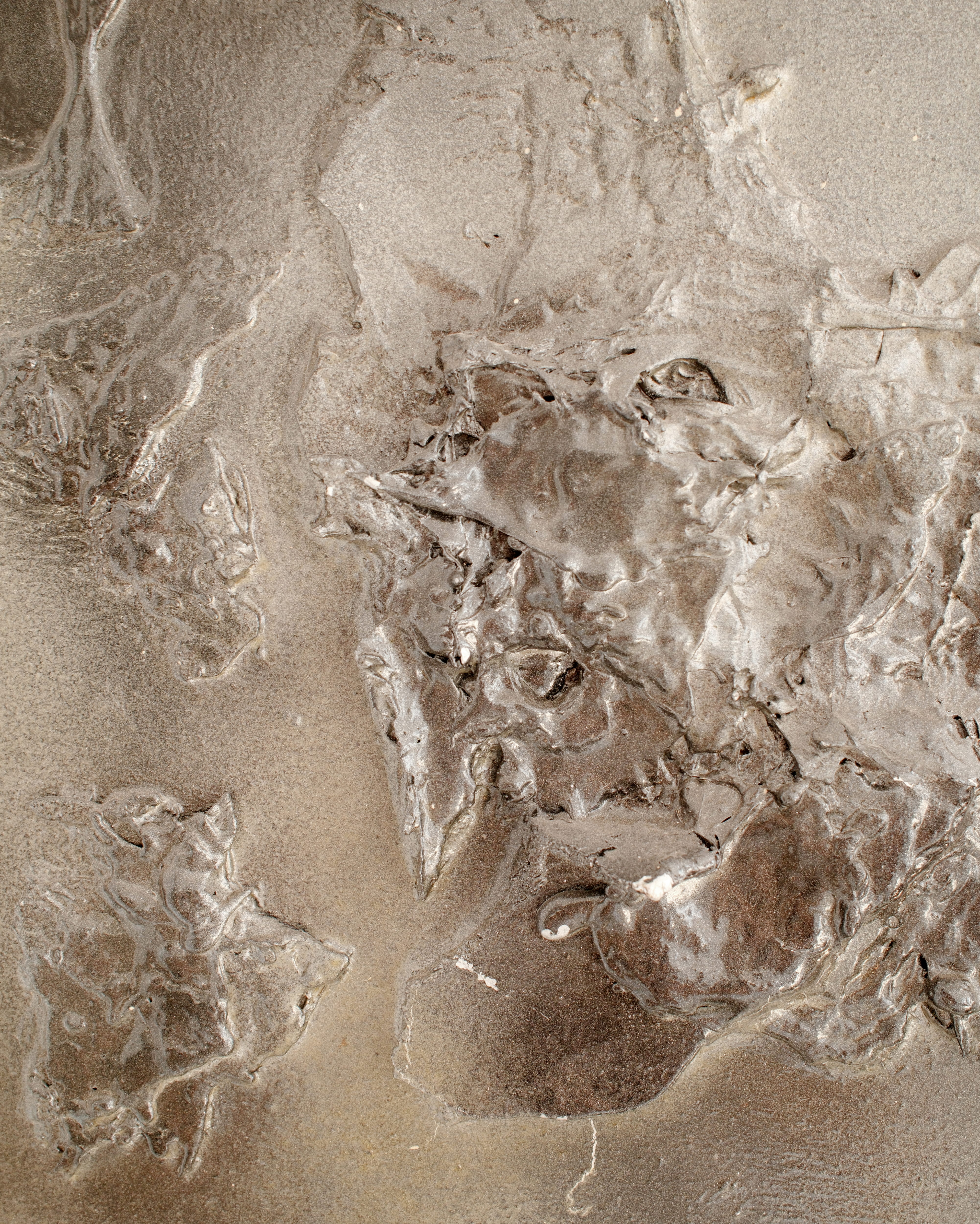 Jean Campa bas-relief — detail of sculptural relief and layered material texture