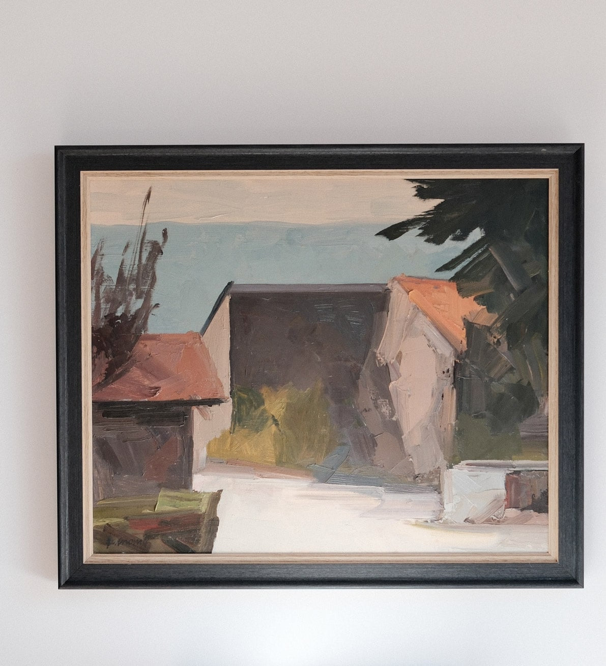 Landscape oil painting of Les vieux murs by René Guinand, Switzerland, 1978