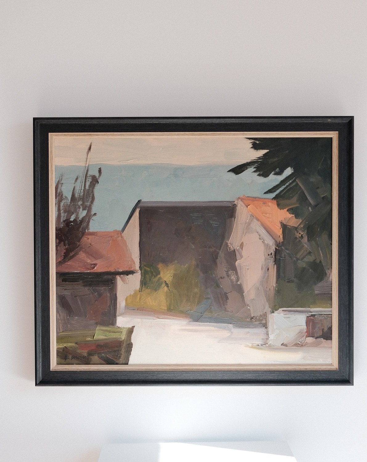 Landscape oil painting of Les vieux murs by René Guinand, Switzerland, 1978