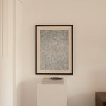 Ervin Neuhaus ink on vellum — framed geometric abstract composition displayed in a minimalist interior