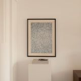 Ervin Neuhaus ink on vellum — framed geometric abstract composition displayed in a minimalist interior