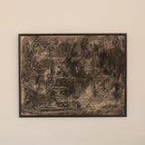 François Laloux landscape ink wash — full view of framed abstract landscape composition