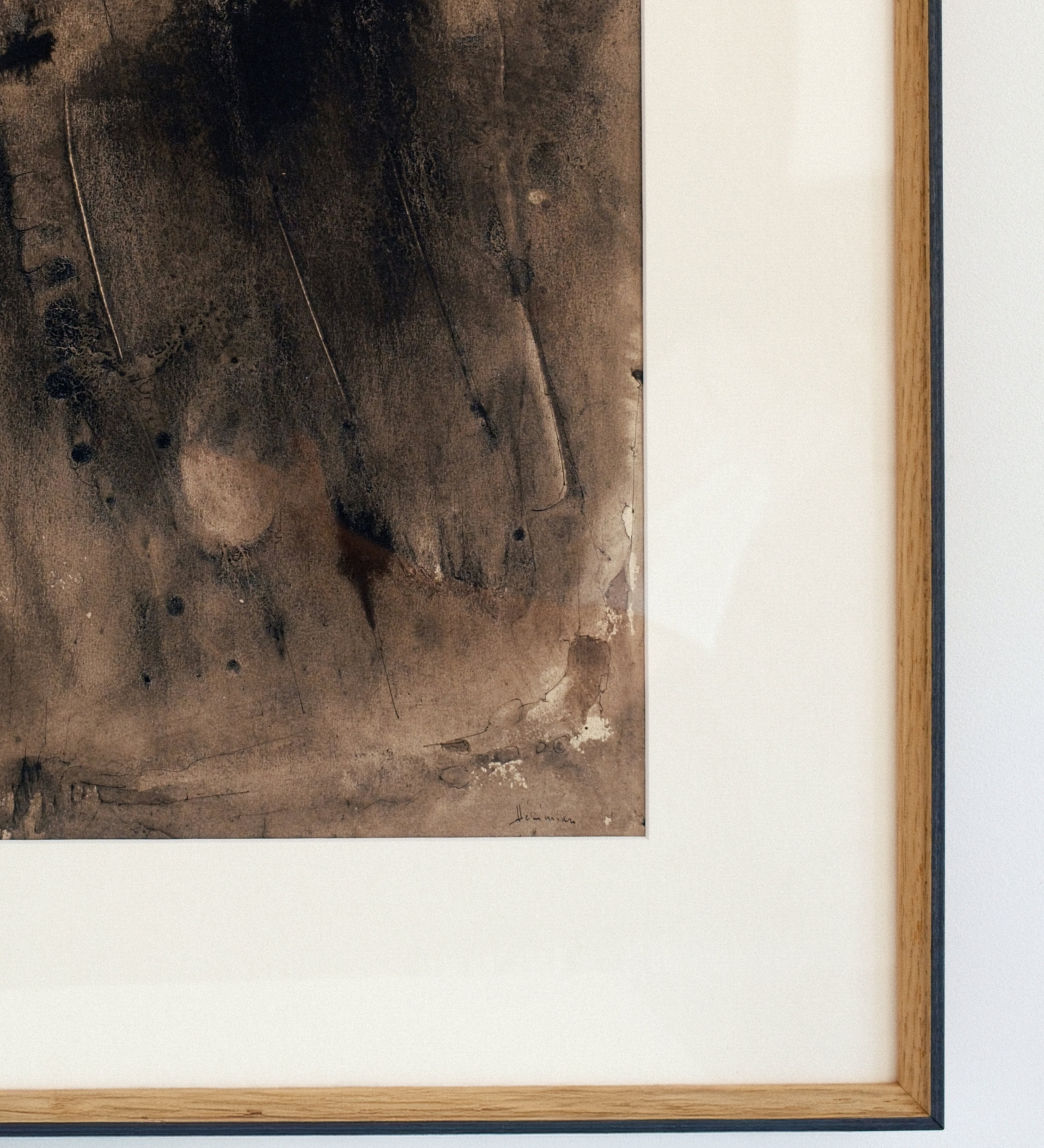 Vahe Hekimian watercolour and ink — close-up of framed composition and paper surface