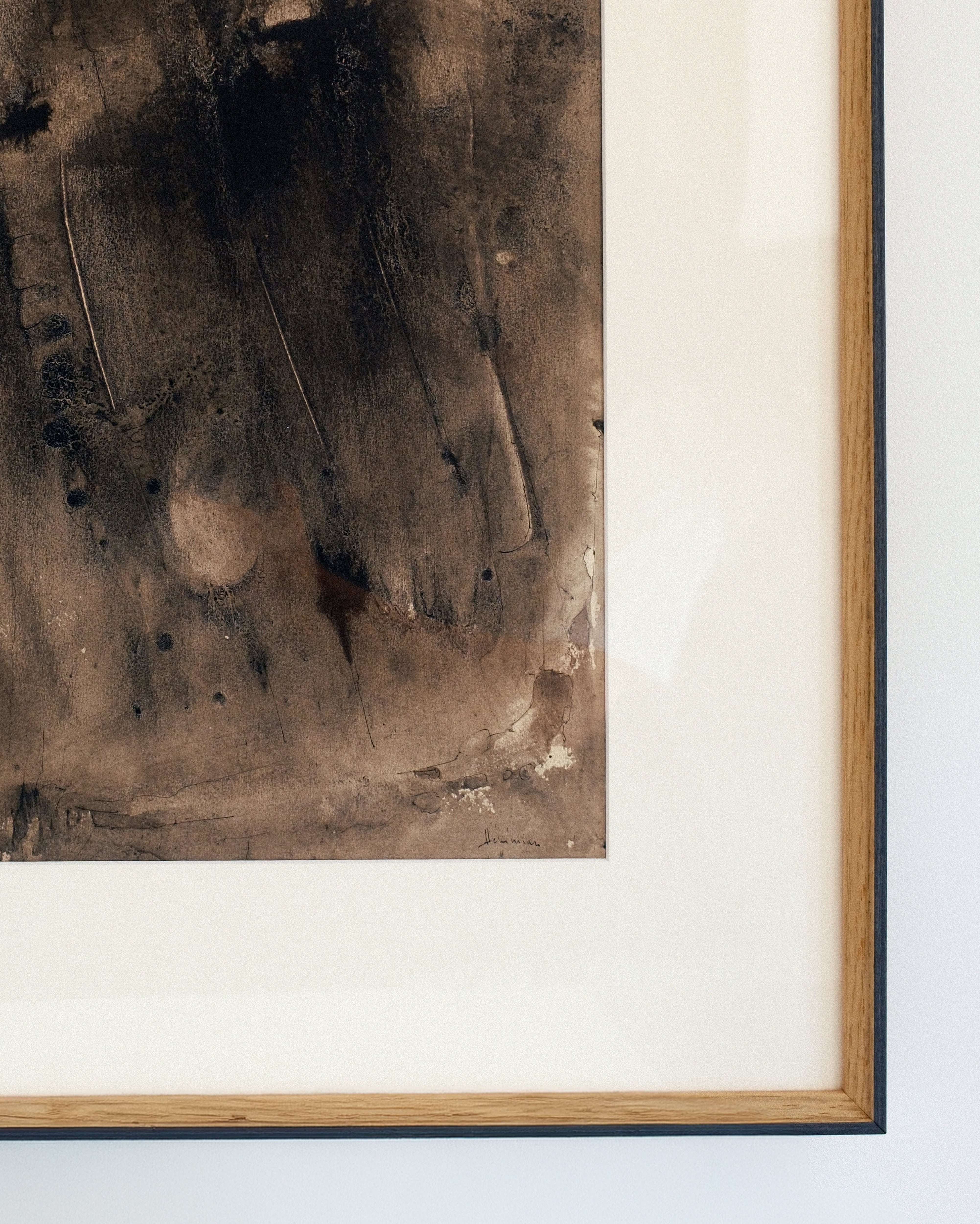 Vahe Hekimian watercolour and ink — close-up of framed composition and paper surface