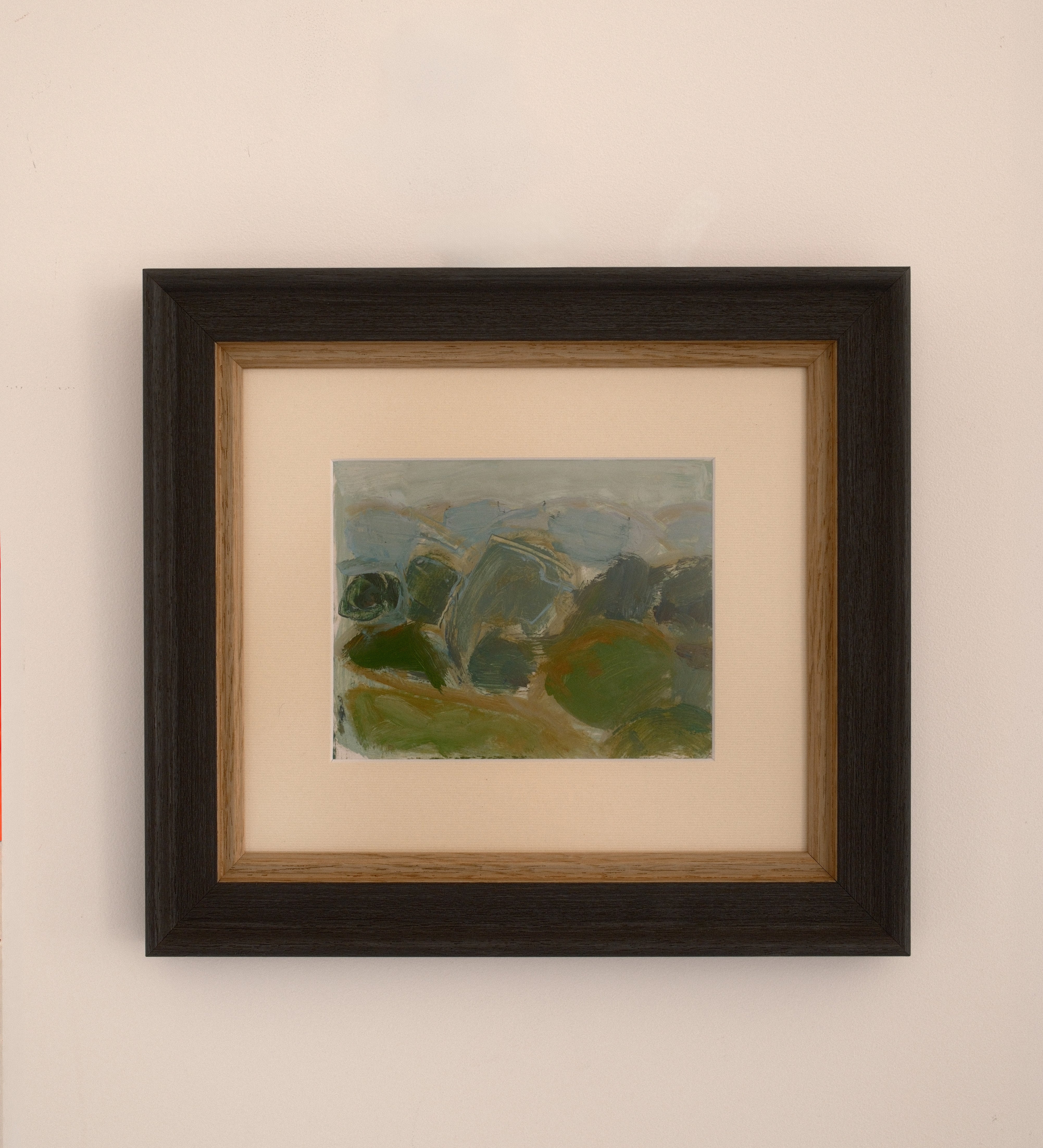 Ariane Prokhoroff landscape study — full view of framed oil and gouache composition