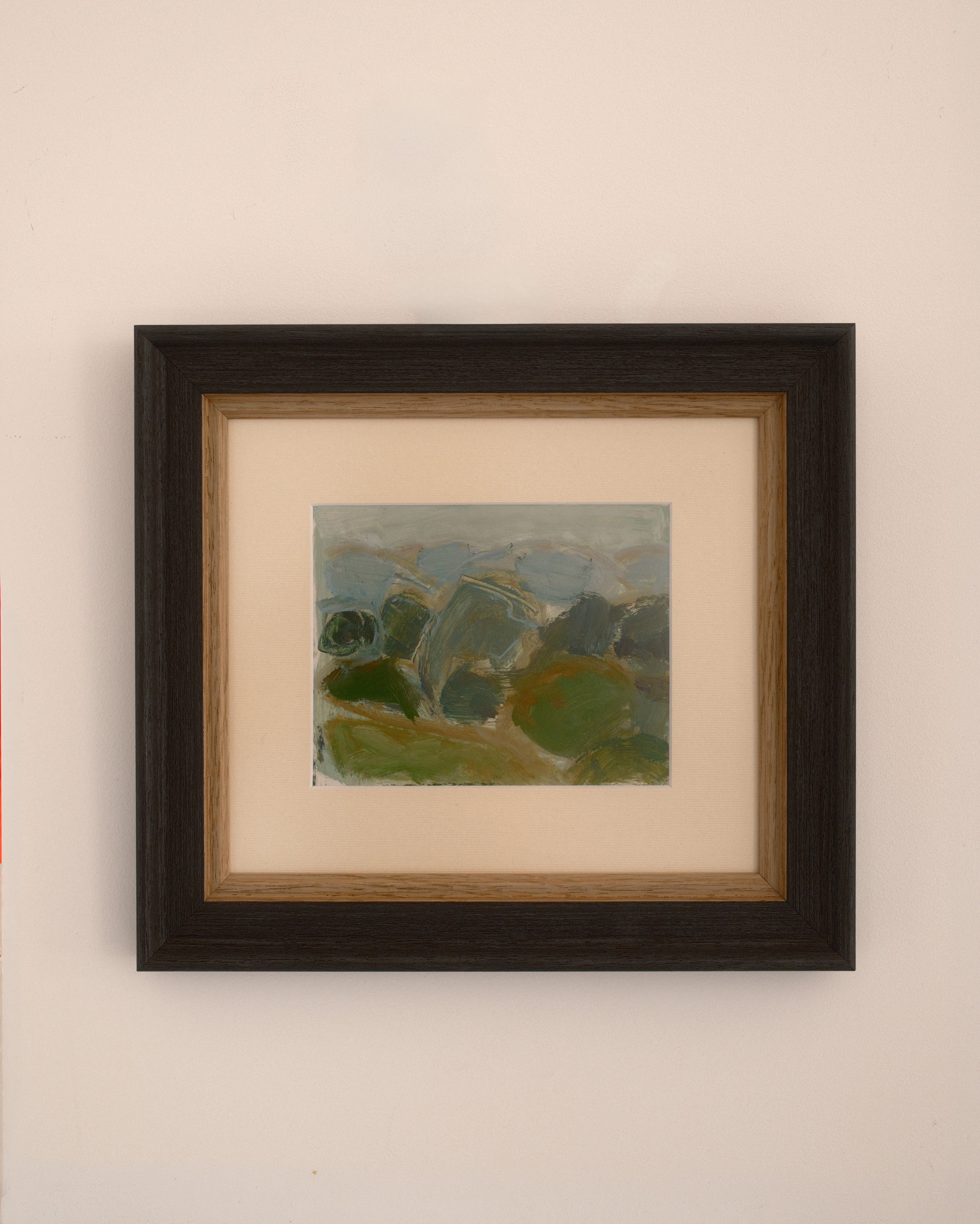 Ariane Prokhoroff landscape study — full view of framed oil and gouache composition