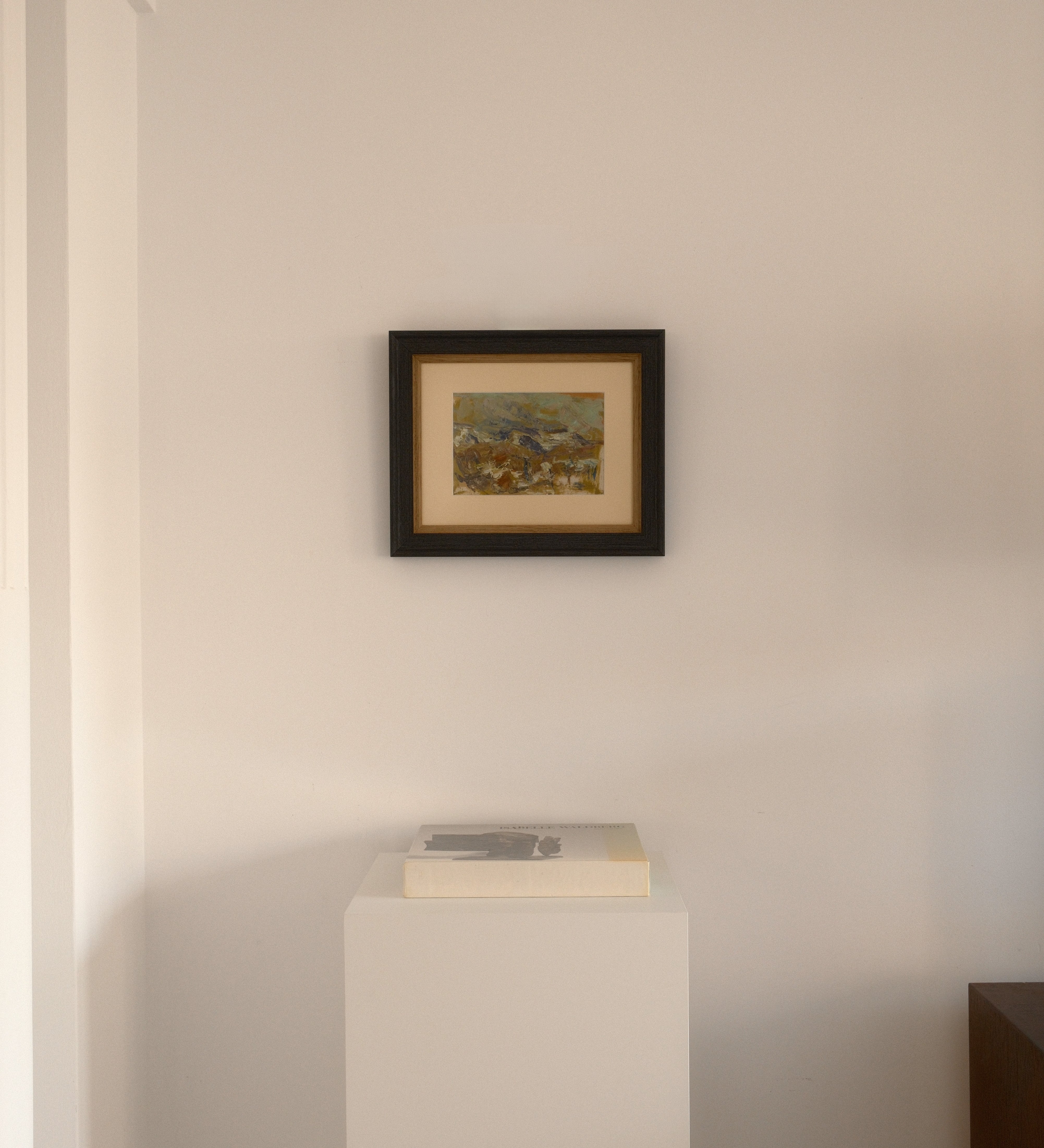Ariane Prokhoroff landscape study — installation view of framed landscape painting