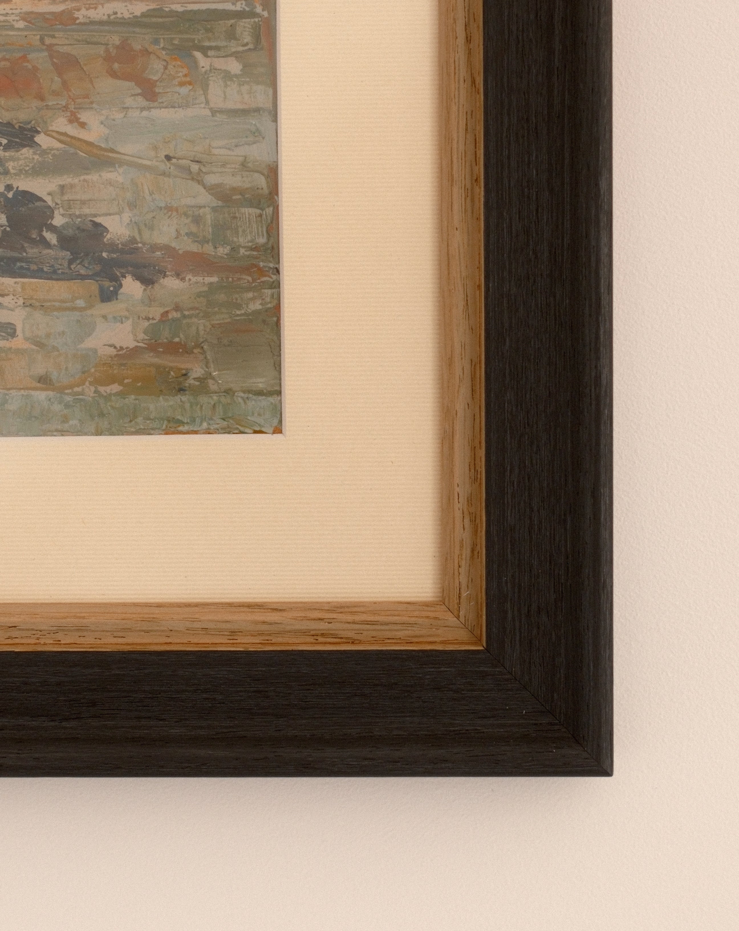 Ariane Prokhoroff composition — close-up of framed oil on paper composition