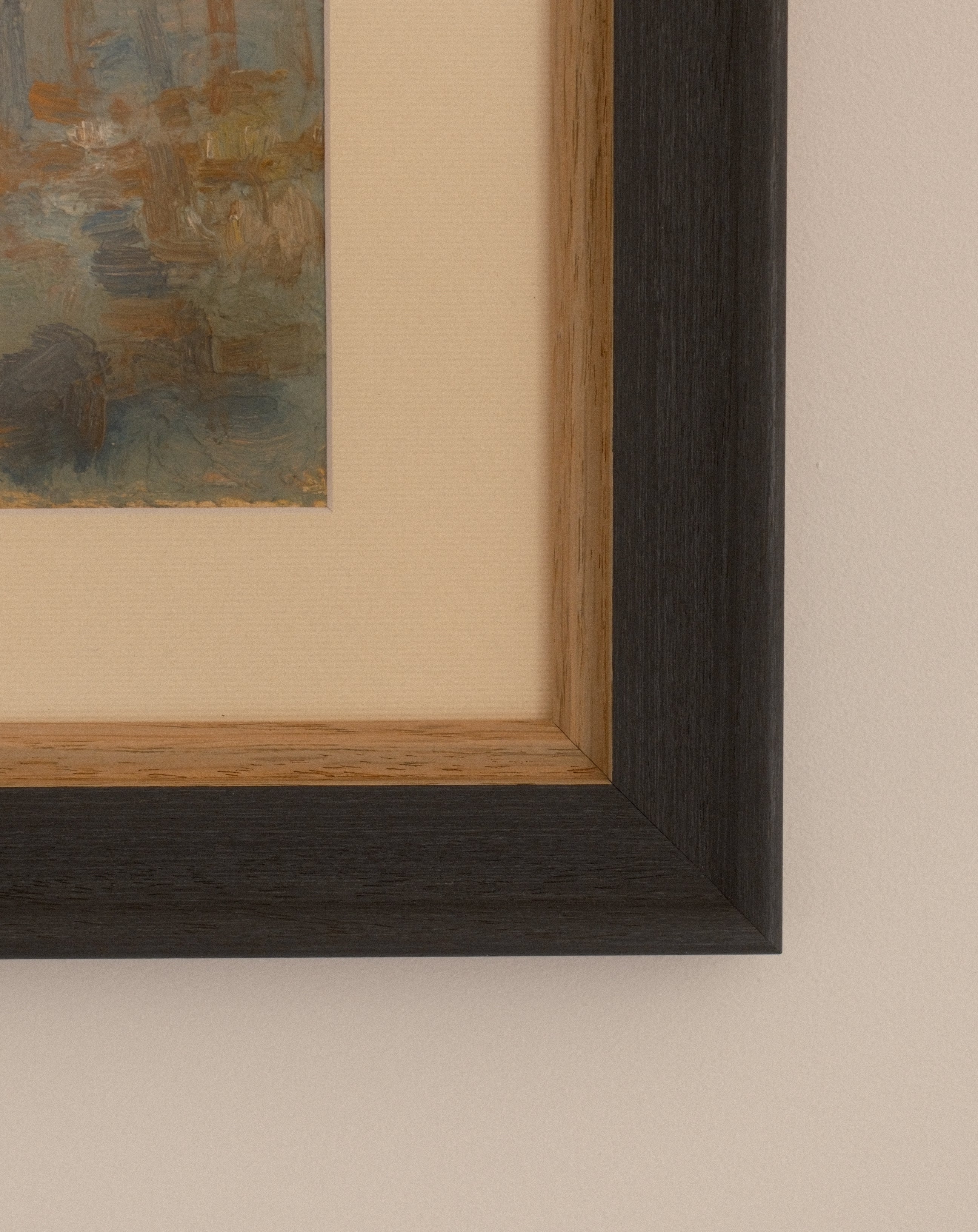 Ariane Prokhoroff composition — close-up of framed oil on paper artwork