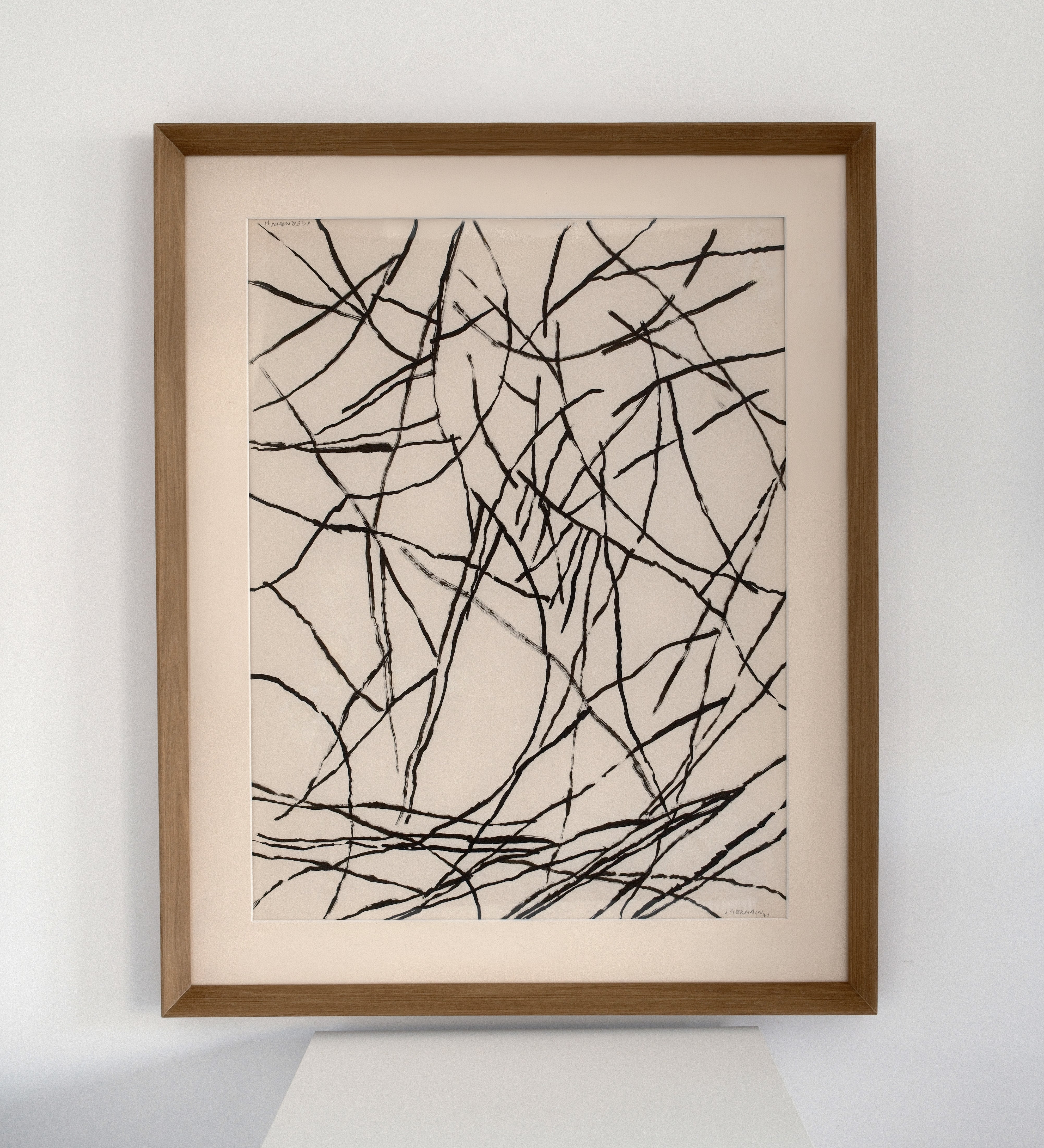 Jacques Germain ink on paper — framed abstract drawing, France, 1971
