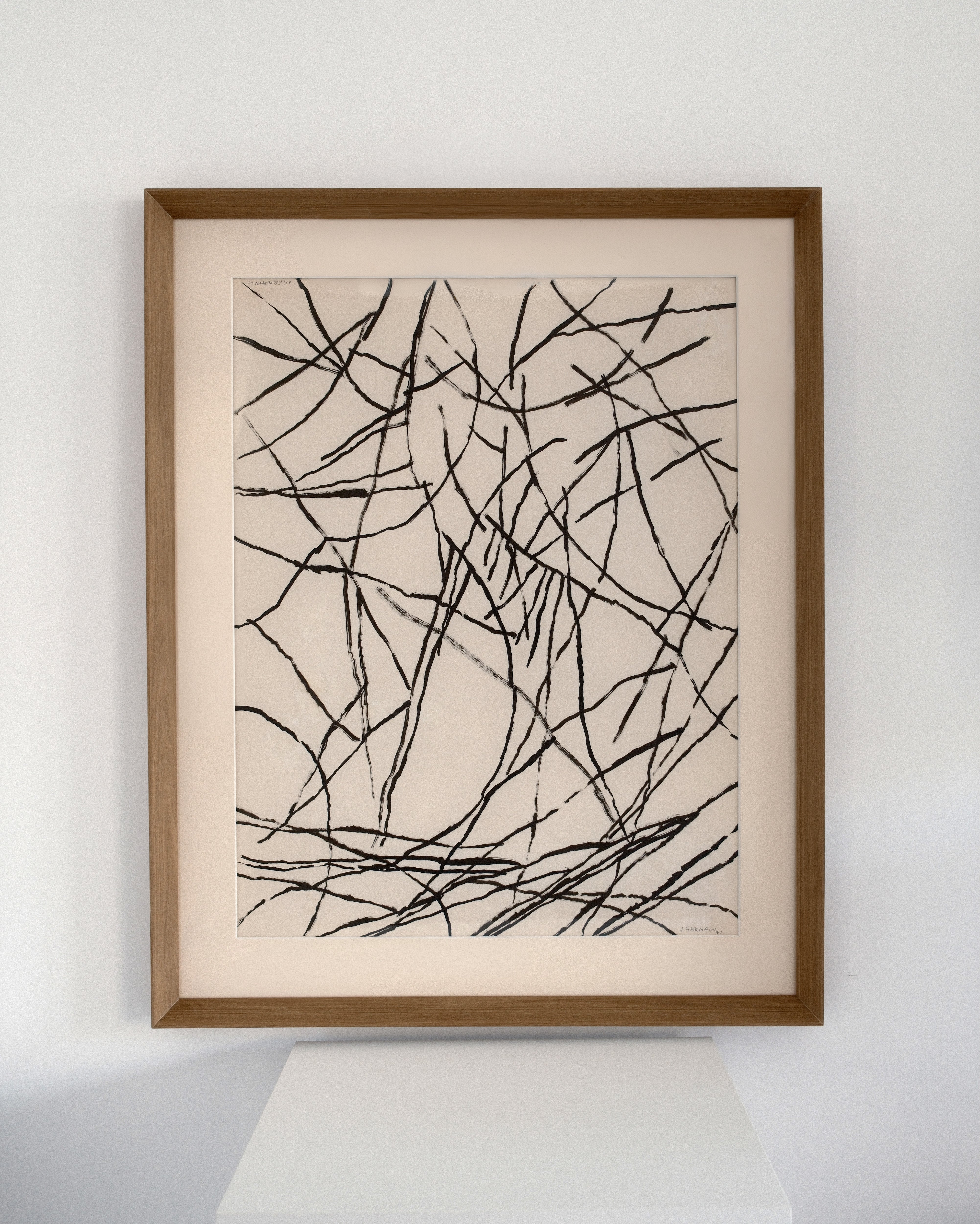 Jacques Germain ink on paper — framed abstract drawing, France, 1971