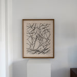 Jacques Germain ink on paper — installation view of framed lyrical abstract drawing