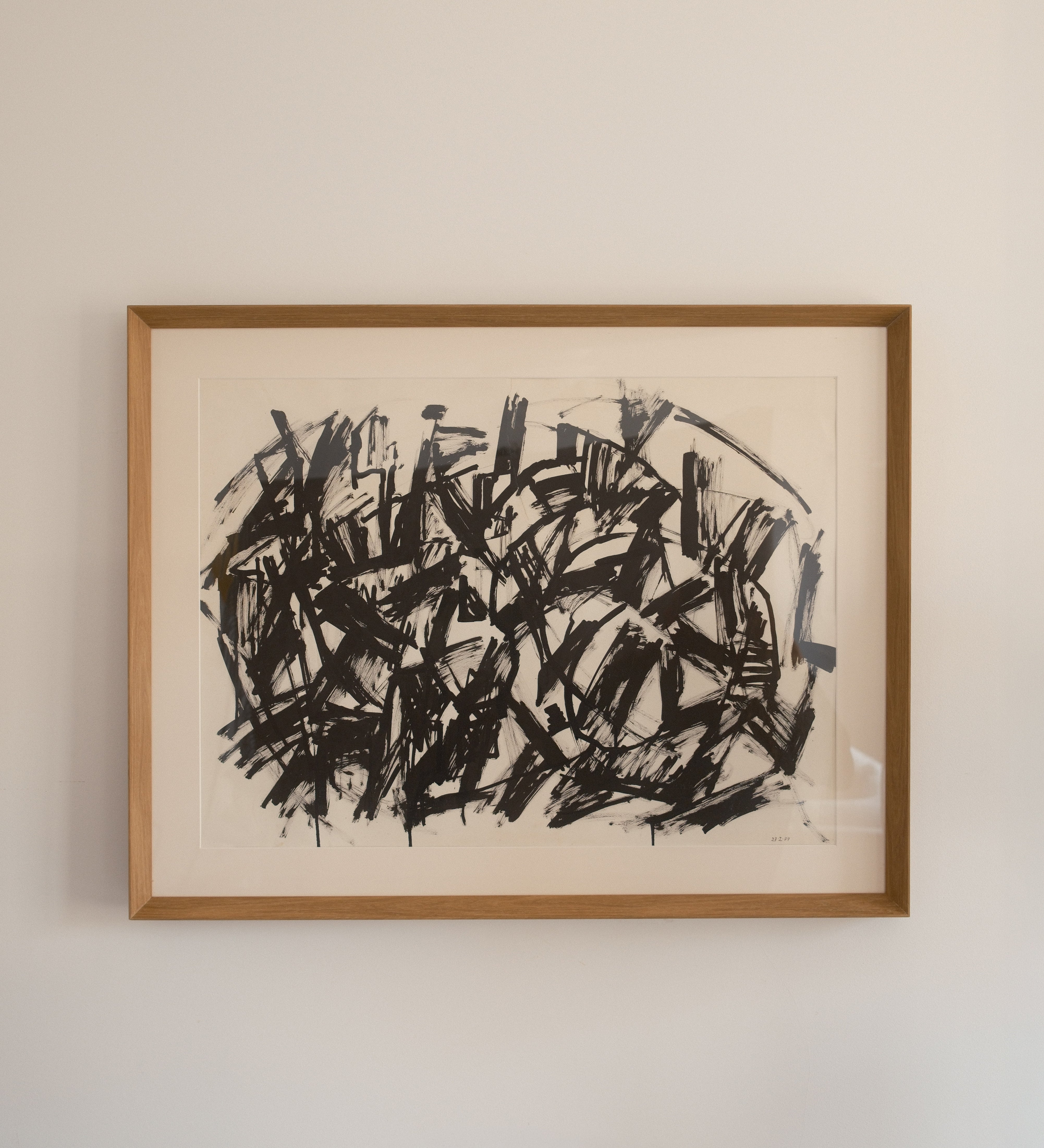 Jacques Germain ink on paper — framed lyrical abstract drawing, France, 1977
