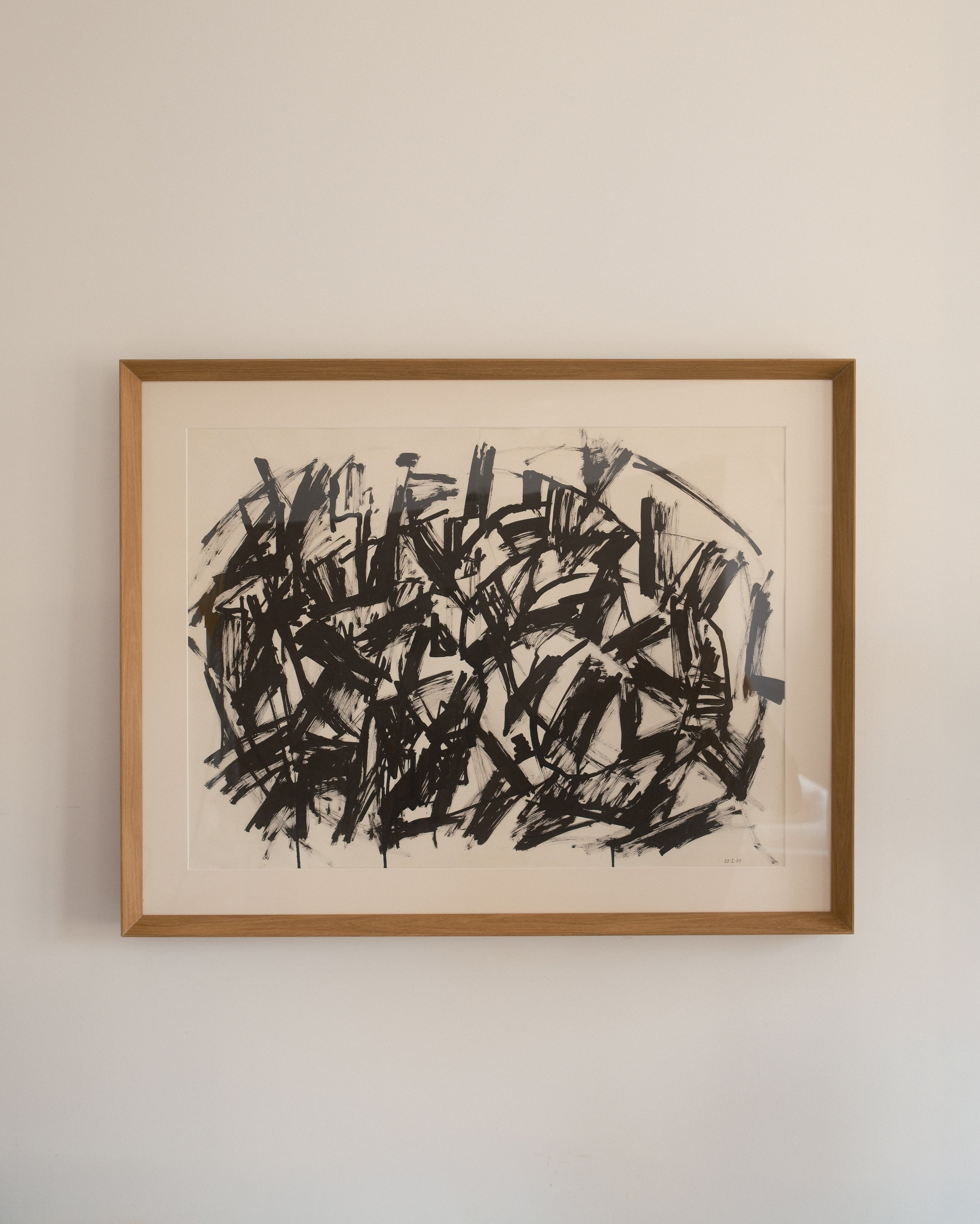 Jacques Germain ink on paper — framed lyrical abstract drawing, France, 1977