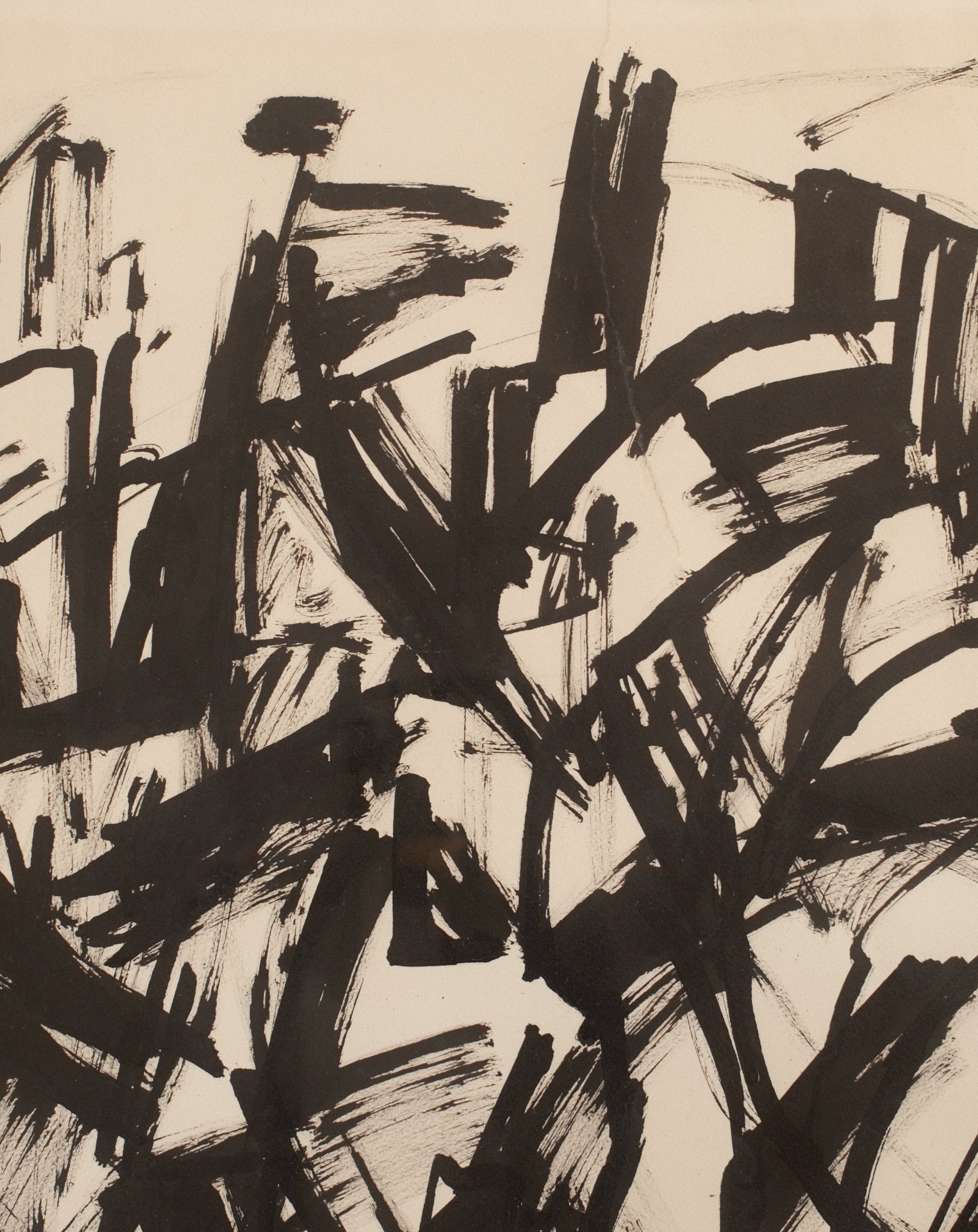 Jacques Germain ink on paper — detail of dense gestural black ink strokes and layered abstraction