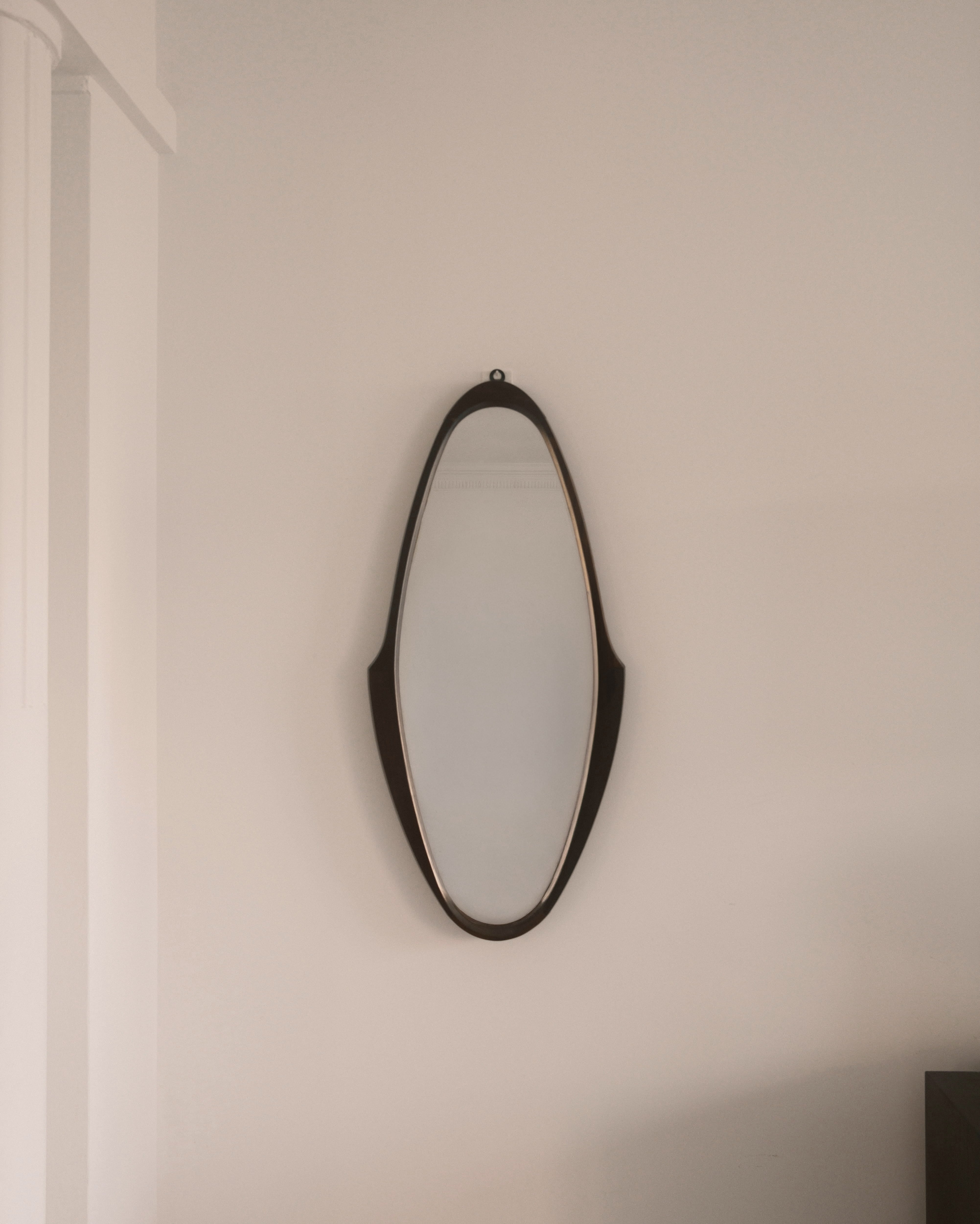 Mid-Century wall mirror — teak frame and original mirror glass, Italy, 1960s
