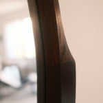 Mid-Century wall mirror — side profile detail of solid teak frame