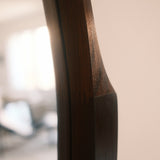 Mid-Century wall mirror — side profile detail of solid teak frame