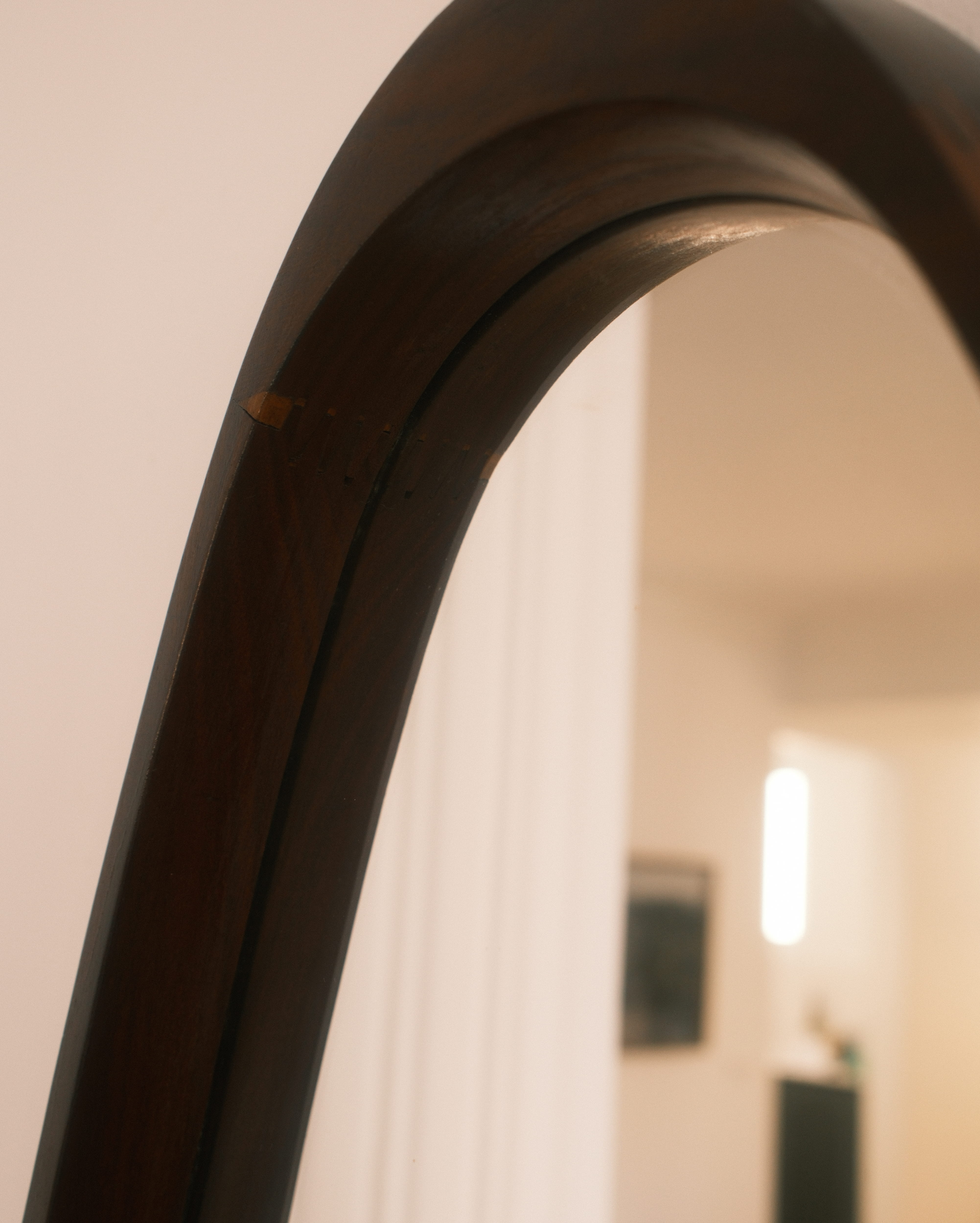 Mid-Century wall mirror — upper frame detail with original mirror glass