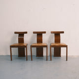 A Trio of Vintage Italian Walnut & Leather Dining Chairs, 1970s