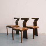 A Trio of Vintage Italian Walnut & Leather Dining Chairs, 1970s