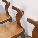 A Trio of Vintage Italian Walnut & Leather Dining Chairs, 1970s