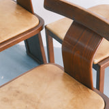 A Trio of Vintage Italian Walnut & Leather Dining Chairs, 1970s