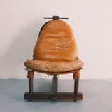 Mid Century Brutalist Patched Vintage Leather Lounge Chair, 1960's