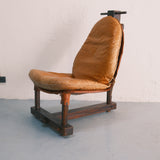 Mid Century Brutalist Patched Vintage Leather Lounge Chair, 1960's