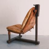 Mid Century Brutalist Patched Vintage Leather Lounge Chair, 1960's