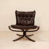 Vintage Falcon Chair in Dark Brown Leather and Plywood by Sigurd Ressell for Vatne Møbler, 1970s