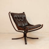 Vintage Falcon Chair in Dark Brown Leather and Plywood by Sigurd Ressell for Vatne Møbler, 1970s