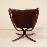 Vintage Falcon Chair in Dark Brown Leather and Plywood by Sigurd Ressell for Vatne Møbler, 1970s