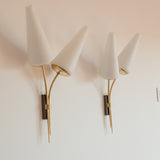 A pair of French Brass Sconces with Opaline Shades, 1960s