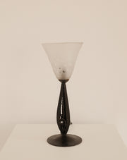 Art Deco table lamp — nickelled bronze and opalescent glass, France, circa 1925