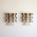Murano glass wall lights — smoked and clear textured glass, Mazzega, Italy, c. 1970s