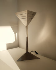 Aluminium table lamp with geometric folded shade and triangular base, c. 1970s–1980s
