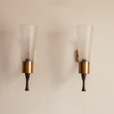 Pair of Italian Brass and Glass Wall Lights, 1960s