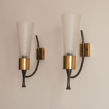 Pair of Italian Brass and Glass Wall Lights, 1960s