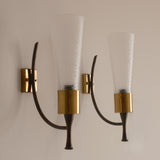 Pair of Italian Brass and Glass Wall Lights, 1960s