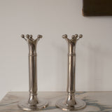 Pair of Silver-Plated Crown Candlesticks