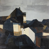 Vyacheslav Prikhodko painting — close-up of geometric rooftops and architectural forms